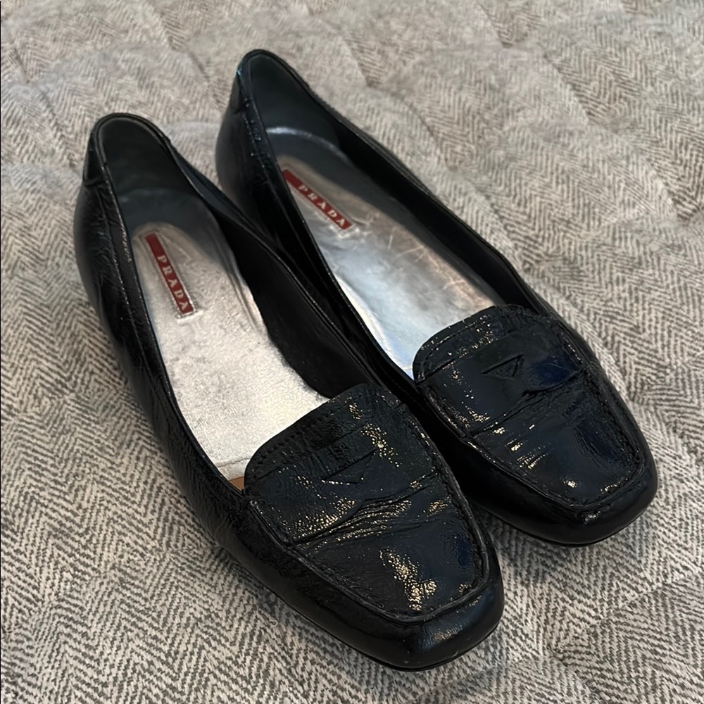 Prada Black Loafers with Patent Finish